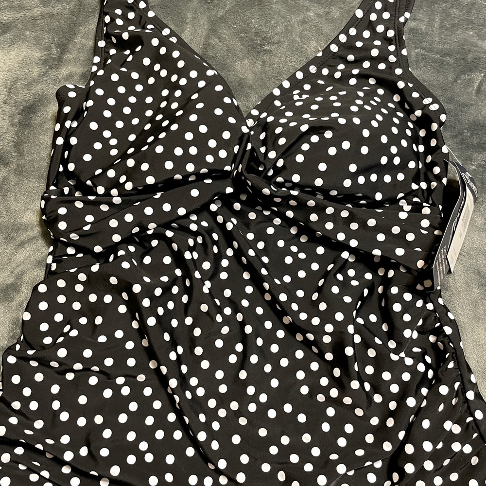 Chaos ladies bathing suit top 16w black polka dot NWT
